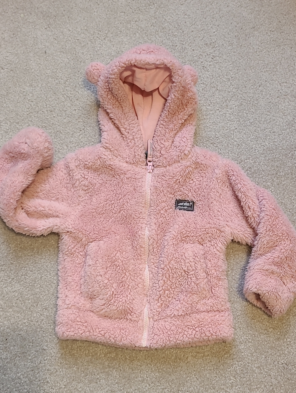 Eddie Bauer Cozy Pink Teddy Hooded Jacket with Bear Ears